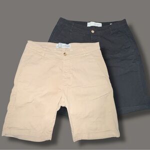 YoungLA Black and Tan Flat Front Shorts